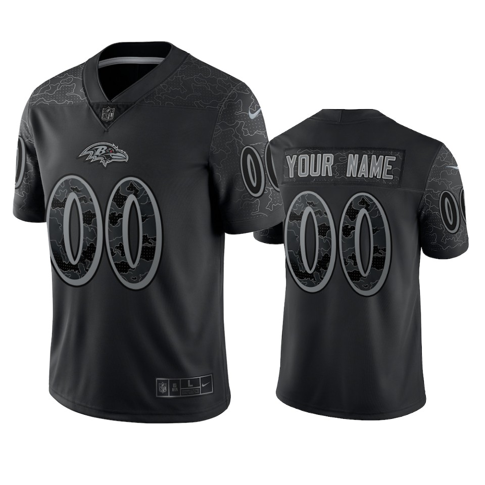 Men's Baltimore Ravens Active Player Custom Black Reflective Limited Stitched Football Jersey